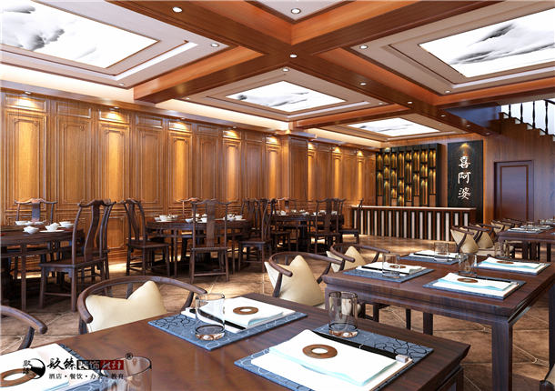 海原喜阿婆连锁餐厅装修设计|古典元素中植入现代文化感